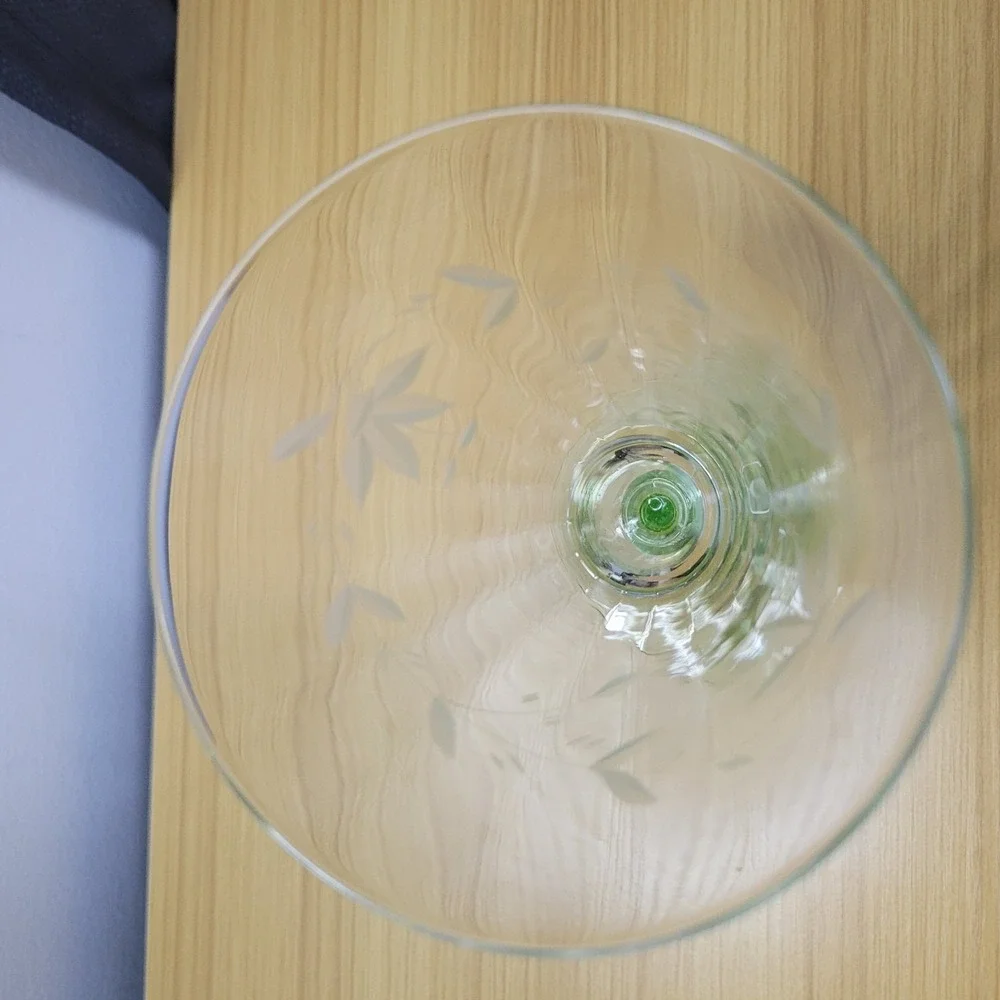 Vintage Uranium Etched Floral Stemware Glass Set of 6 Wine Goblet Optic